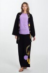 Lila Desenli Kimono Bluz ve Pantolon Büyük Beden Alt Üst Takım