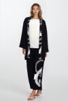 Siyah-Beyaz Desenli Kimono Bluz ve Pantolon Büyük Beden Alt Üst Takım