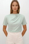 Çağla Yeşili Dik Yaka Omuzu Drapeli Cotton Bluz