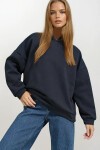 Lacivert Kapüşonlu Oversize Kalın Basen Boy 3 İplik Şardonlu Sweatshirt
