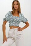 Kare Yaka Karpuz Kol Gipeli Crop Keten Bluz