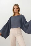 Antrasit Kayık Yaka Yarsa Kollu Crop Müslin Bluz