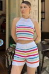 Beyaz Triko Bluz Ve Şort Takım