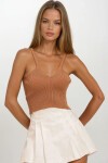 V Yaka Askılı Crop Triko Örme Bluz