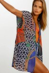 Mix Yanı Yırtmaçlı Desenli Kimono