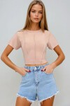 Bej Bisiklet Yaka Önü Dikişli Crop Sandy Bluz