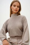Bej Yarım Balıkçı Yaka Bürümcük Crop Bluz