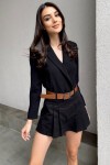 Beli Kemerli Pileli Gabardin Şort Etek