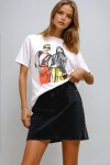 Beyaz Bisiklet Yaka Kadın Baskılı T Shirt