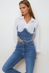 Beyaz Denim Korsajlı Tasarım Gömlek