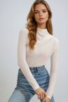 Beyaz Dik Yaka Omzu Drapeli Sandy Crop Bluz