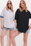 Siyah Gri Bisiklet Yaka 2'Li Paket Oval Kesim Modal T-Shirt