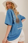 Havacı Mavi Bisiklet Yaka Baskılı Oversize Unisex T-Shirt