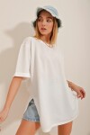 Bisiklet Yaka Duble Kol İki İplik Yanı Yırtmaçlı Oversize T-Shirt