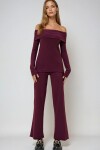 Bordo Madonna Yaka Kaşkorse Bluz Ve Pantolon Takım