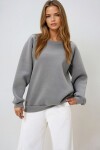Boyalı Gri Bisiklet Yaka Reglan Kol Üç İplik Şardonlu Basic Sweatshırt