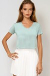Çağla Yeşili V Yaka Basic T Shirt