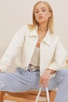Çift Cepli Fermuarlı Crop Denim Ceket
