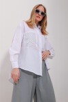 Beyaz Çift Cepli Trog İşlemeli Terrycoton Oversize Gömlek