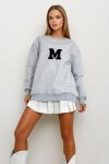 Gri Bisiklet Yaka Nakışlı İçi Şardonlu Oversize Sweatshirt