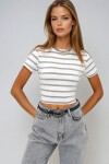 Gri Bisiklet Yaka Yarım Kol Çizgili Crop Bluz