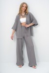 Gri Duble Kol Bürümcük Kumaş Yazlık Kimono Ve Pantolon Takım