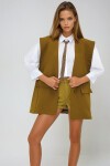 Haki Çift Yırtmaçlı Tek Düğme Oversize Dokuma Çoban Yelek