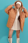 Kapüşonlu Fleto Cepli Puffer Fashion Oversize Şişme Mont