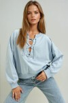 Mavi Önü Bağcıklı Oversıze Sweatshirt
