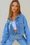 Mavi Trok Çakımlı Crop Jean Ceket