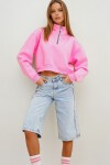 Pembe Dik Yaka Fermuarlı Sweatshirt