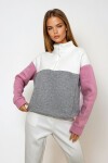 Pembe Dik Yaka Yarım Fermuarlı Renk Bloklu Sweatshirt