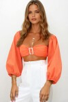 Poplin Sırtı Gipeli Toka Detaylı Prenses Kol Crop Bluz