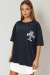 Siyah Bisiklet Yaka Baskılı Oversize T Shirt