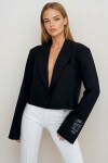 Siyah Omuzları Vatkalı İçi Astarlı Blazer Crop Ceket