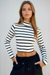 Siyah Yarım Balıkçı Çizgili Örme Crop Bluz