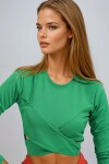 Yeşil Bisiklet Yaka Beli Bant Geçişli Crop Bluz