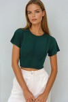Yeşil Bisiklet Yaka Önü Dikişli Crop Sandy Bluz