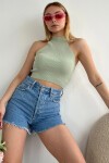 Yeşil Dik Yaka Halter Triko Bluz