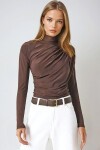 Acı Kahve Dik Yaka Omzu Drapeli Sandy Crop Bluz