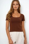 Acı Kahve Kare Yaka Likralı Tulumlu Double Kumaş Crop Bluz