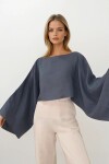 Antrasit Kayık Yaka Yarsa Kollu Crop Müslin Bluz
