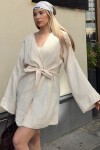 Bej Bağlamalı Keten Kimono
