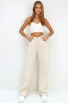 Bej Yüksek Bel Beş Cepli Wide Leg Yazlık Gabardin Pantolon