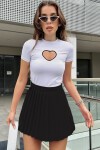 Beyaz Bisiklet Yaka Kalp Nakış Yarım Kollu Örme Crop Bluz