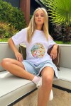 Beyaz Bisiklet Yaka Sim Ve Nakış Detaylı Oversize T-Shirt