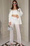 Beyaz Dantel İşlemeli Pantolon Blazer Ceket Büstiyer Ve Çanta Takım Magic Touch V00004