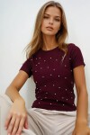 Bordo Bisiklet Yaka İnci Çakmalı Ottoban Crop Bluz