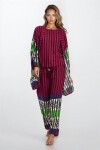Bordo Bisiklet Yaka Kolsuz Bluz Lastikli Pantolon ve Kimono Büyük Beden Takım