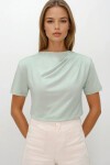 Çağla Yeşili Dik Yaka Omuzu Drapeli Cotton Bluz